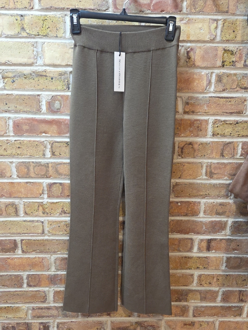 White + Warren Olive Green Knit Wide-Leg Pants